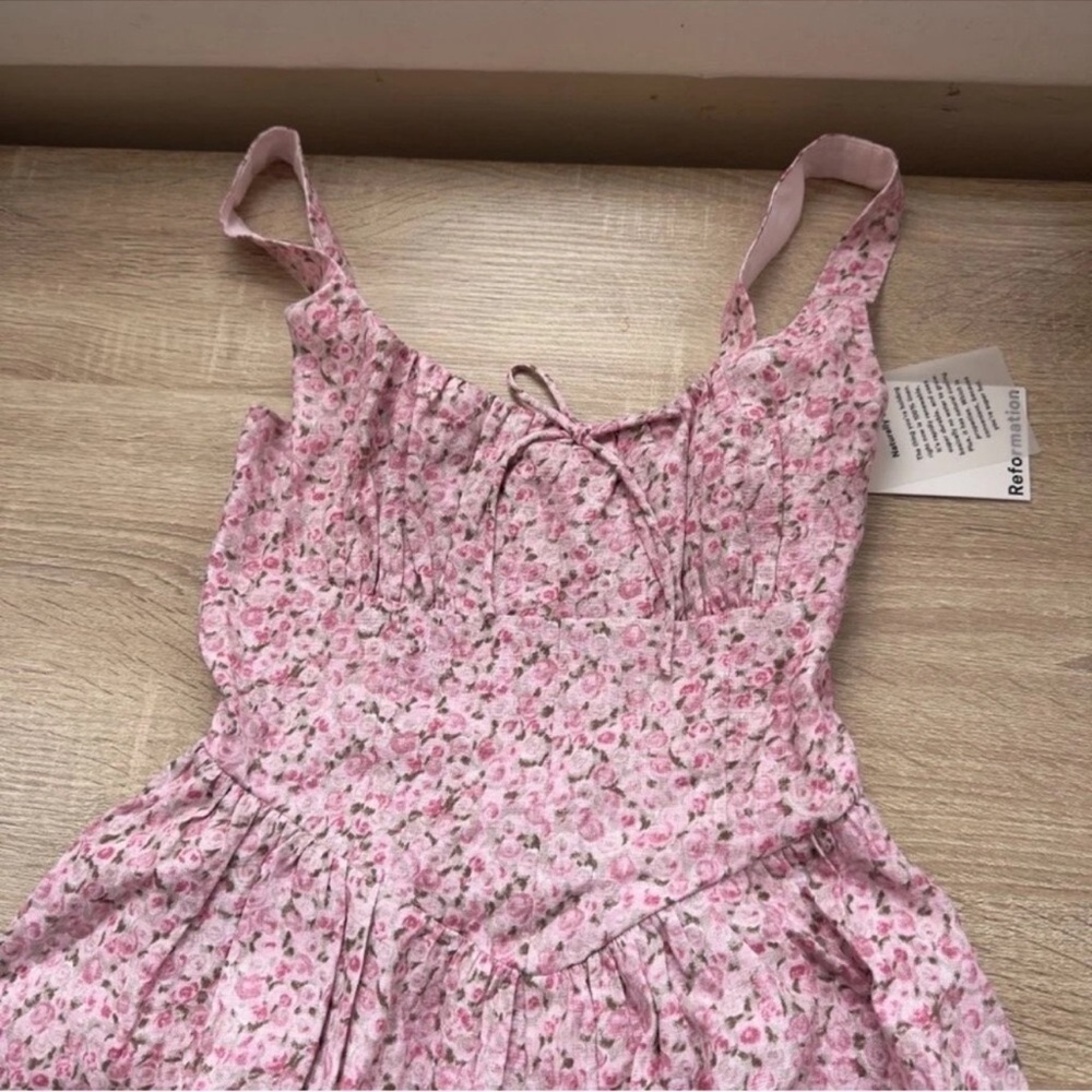 NWT Reformation Daria Mini Linen Dress Pink Floral Rosin 4 - Picture 5 of 14